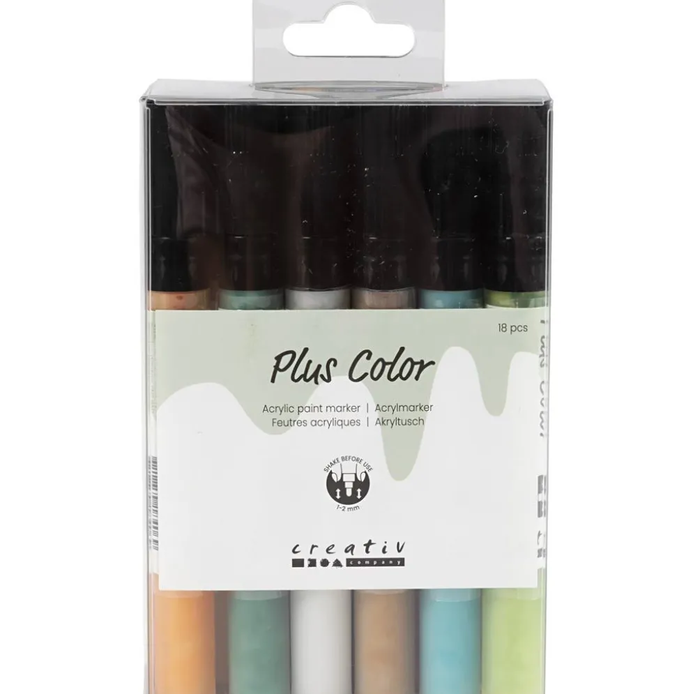 Plus Color Tusch, L: 14,5 cm, spets 1-2 mm, mixade färger, 5,5 ml, 18 st./ 1 förp.