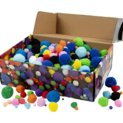 Pompoms, Dia. 5-40 mm, ca. 720 st., mixade färger, 200 g/ 1 förp.