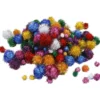 Pompoms,pompong, Dia. 15-40 mm, glitter, ca. 90 st., starka färger, 62 g/ 1 förp.