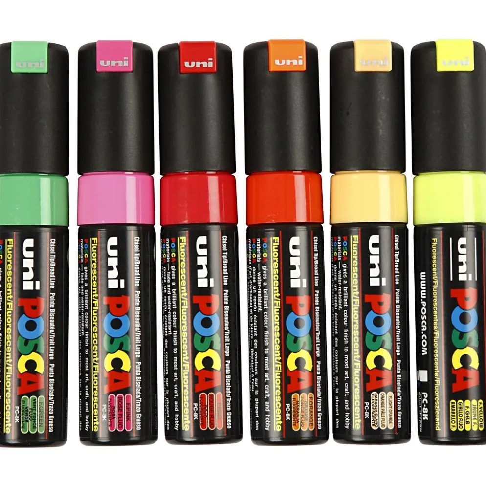 Posca Marker , nr. PC-8K, spets 8 mm, Broad, semi opaque, mixade färger, 6 st./ 1 förp.