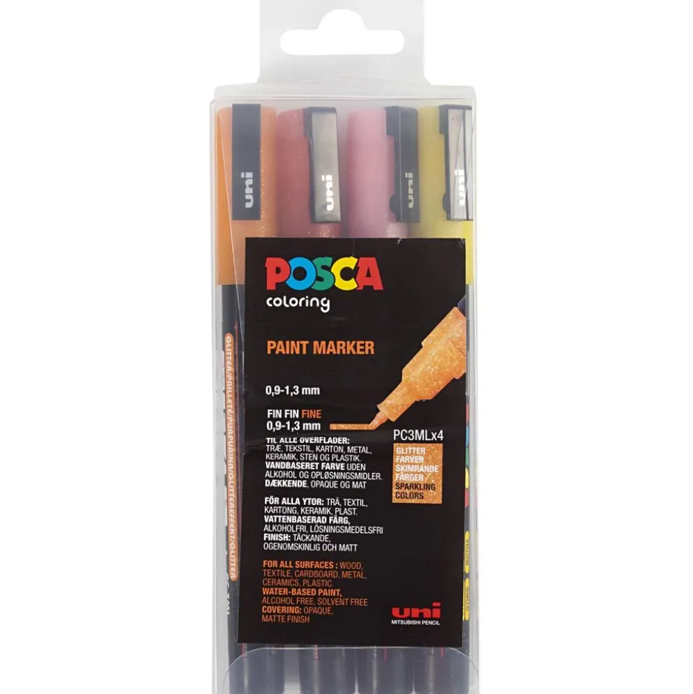 Posca Marker , nr. PC-3M, spets 0,9-1,3 mm, Fine, glitter färger, 4 st./ 1 st.
