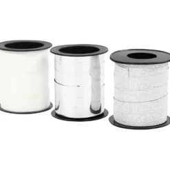 Presentsnören, B: 10 mm, silver, silverglitter, vit, 3x15 m/ 1 förp.
