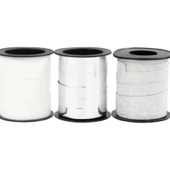 Presentsnören, B: 10 mm, silver, silverglitter, vit, 3x15 m/ 1 förp.