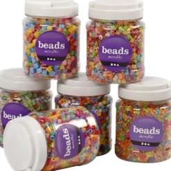 Pärlmix, stl. 7-10 mm, Hålstl. 2-4 mm, ca. 2400 g, mixade färger, 6x700 ml/ 1 förp.