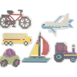 Pärlplattor, bil, flygplan, båt, traktor, buss och cykel, stl. 9x9,5+11x16 cm, medium, 6 st./ 1 förp.