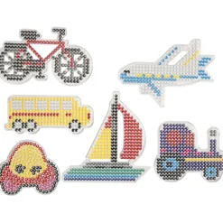 Pärlplattor, bil, flygplan, båt, traktor, buss och cykel, stl. 9x9,5+11x16 cm, medium, 6 st./ 1 förp.
