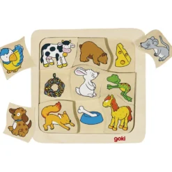 Pussel, vad äter djuren, stl. 18x18 cm, 9 brickor, 1 st.