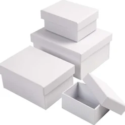 Rektangulära Askar, stl. 7,5x5x3,5 + 9,5x7x4,5 + 11,5x8,5x5,5 + 14x11x6,5 cm, vit, 4 st./ 1 set