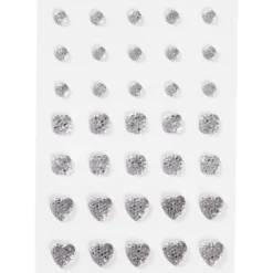 Rhinestones, (rund, fyrkant, hjärta), stl. 6+8+10 mm, silver, 35 st./ 1 förp.