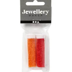 Rocaillepärlor 2-cut, Dia. 1,7 mm, stl. 15/0, Hålstl. 0,5 mm, transparent orange, transparent röd, 2x7 g/ 1 förp.