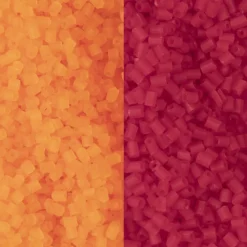 Rocaillepärlor 2-cut, Dia. 1,7 mm, stl. 15/0, Hålstl. 0,5 mm, transparent orange, transparent röd, 2x7 g/ 1 förp.