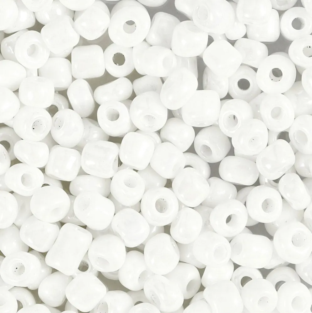 Rocaillepärlor, Dia. 4 mm, stl. 6/0, Hålstl. 0,9-1,2 mm, vit, pärlemor, 25 g/ 1 förp.