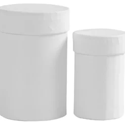 Runda askar, H: 7+9 cm, stl. 4,5+6 cm, vit, 2 st./ 1 set