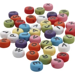 Runda bokstavspärlor, Dia. 7 mm, Hålstl. 1-2 mm, tjocklek 4 mm, mixade färger, 500 g/ 1 förp.