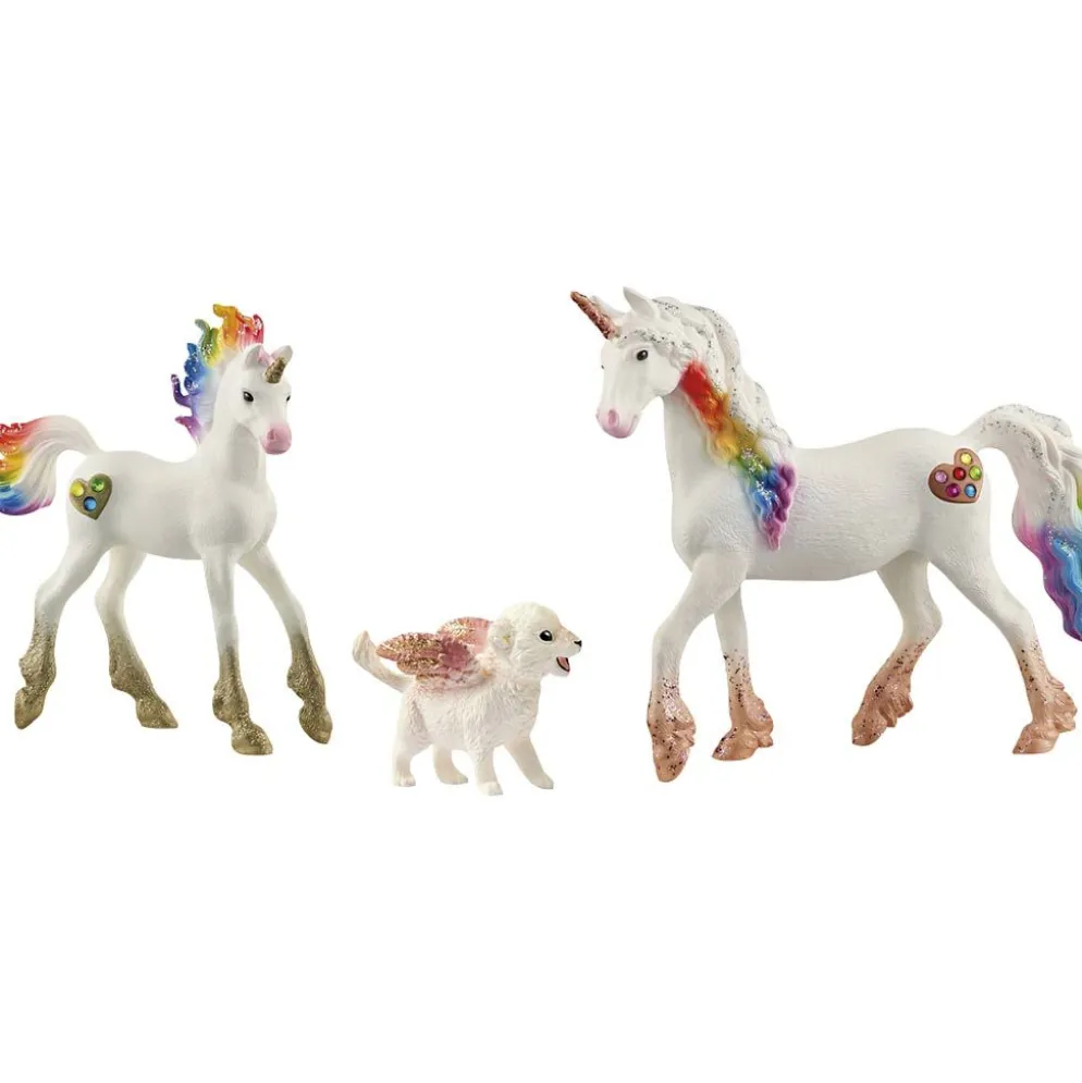 Schleich Älvor och féer, Regnbågsenhörning med föl och hund, H: 4-11 cm, L: 4-11 cm, 1 st./ 1 förp.
