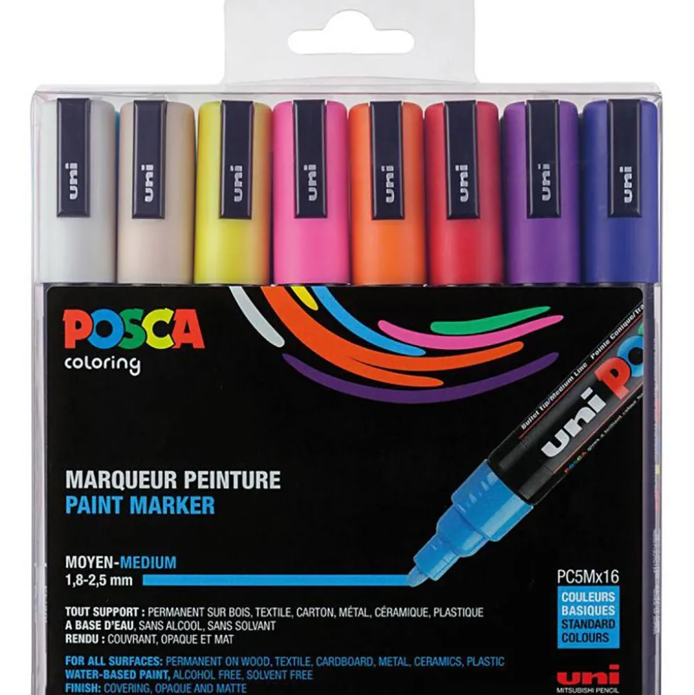 Set med Posca Markers, PC-5M, nr. PC-5M, standardfärger, 16 st./ 1 förp.
