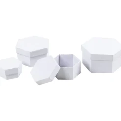 Sexkantiga Askar, stl. 6,5x4 + 8x5 + 10x6 + 12x7 cm, vit, 4 st./ 1 set
