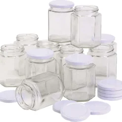 Sexkantig glasburk, H: 8 cm, Dia. 7 cm, 180 ml, 12 st./ 1 förp.