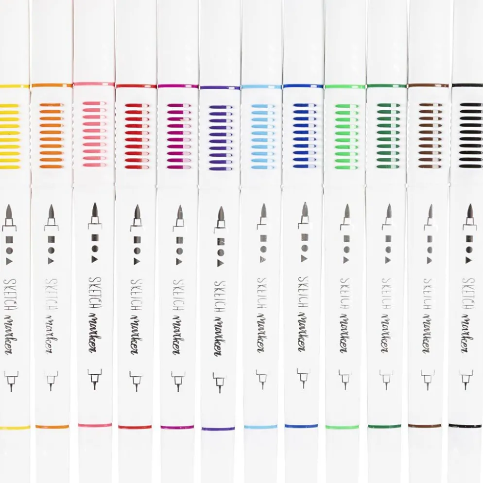 Sketch markers, spets 1+2-5 mm, standardfärger, 12 st./ 1 förp.
