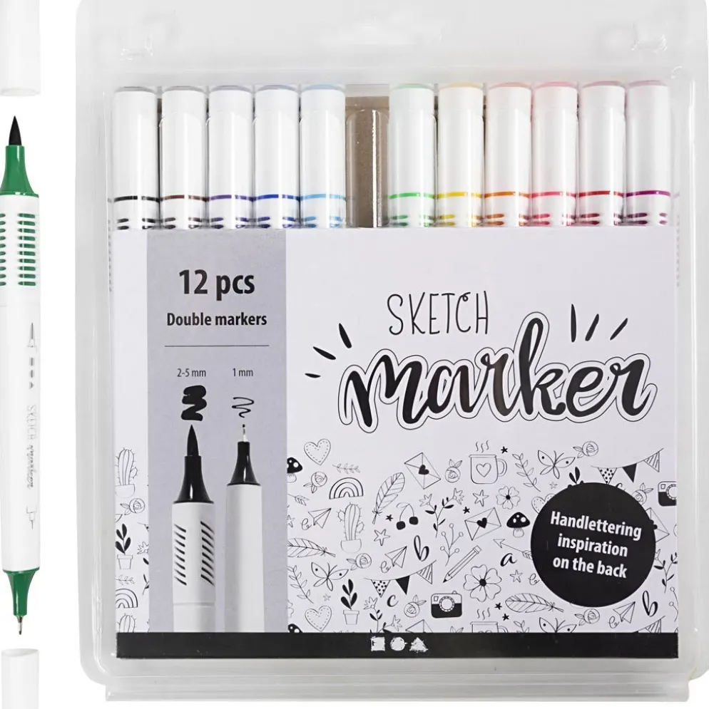 Sketch markers, spets 1+2-5 mm, standardfärger, 12 st./ 1 förp.