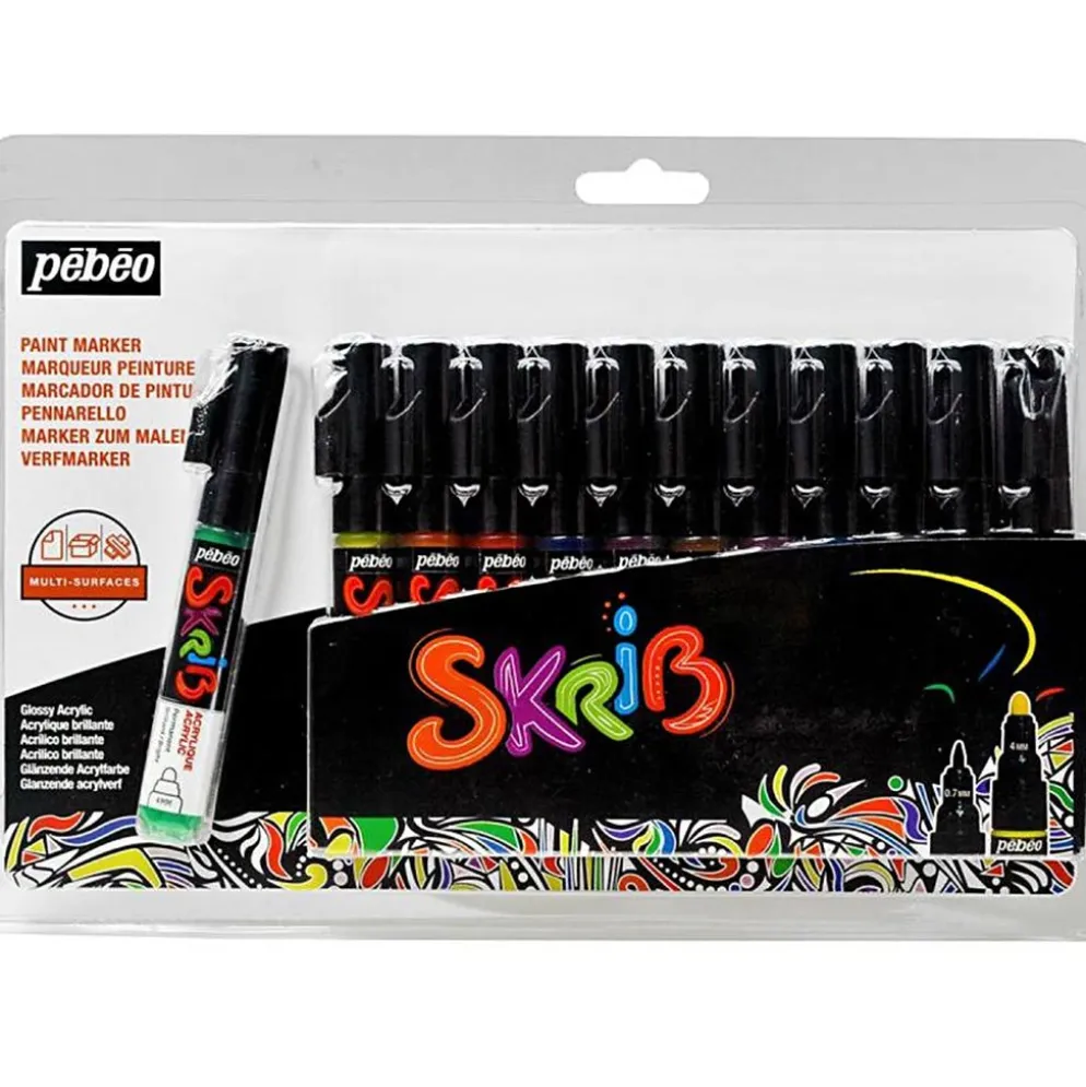 Skrib akrylmarkers set, standardfärger, 12 st./ 1 förp.