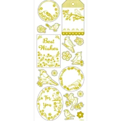 Stickers, fåglar, ark 10x24 cm, ca. 17 st., guld, 1 ark