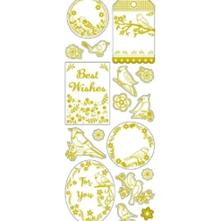 Stickers, fåglar, ark 10x24 cm, ca. 17 st., guld, 1 ark