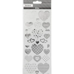 Stickers, hjärtan, ark 10x24 cm, ca. 25 st., silver, 1 ark