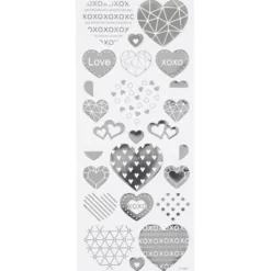 Stickers, hjärtan, ark 10x24 cm, ca. 25 st., silver, 1 ark