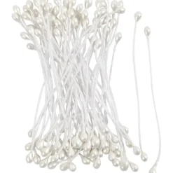 Ståndare för Blommor, L: 6,4 cm, Dia. 2 mm, vit, pärlemor, 100 st./ 1 förp.