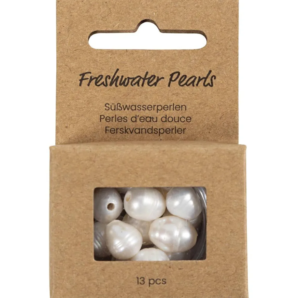 Sötvattenspärlor, Dia. 9-11 mm, Hålstl. 2 mm, Längsgående perforering, pärlemor, 13 st./ 1 förp.