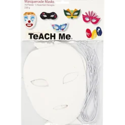 Teatermasker, H: 8,5-19 cm, B: 15-20,5 cm, 230 g, vit, 16 st./ 1 förp.