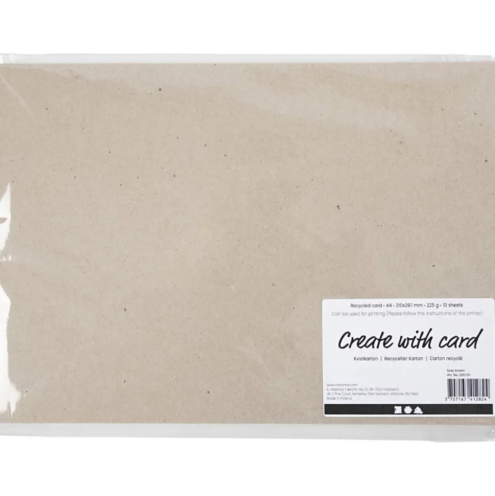 Återvunnen Kartong, A4, ark 210x297 mm, 225 g, grå brun, 10 ark/ 1 förp.