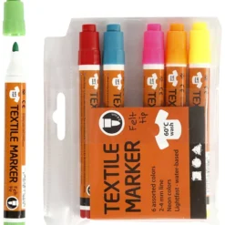Textilpennor, spets 2-4 mm, neonfärger, 6 st./ 1 förp.