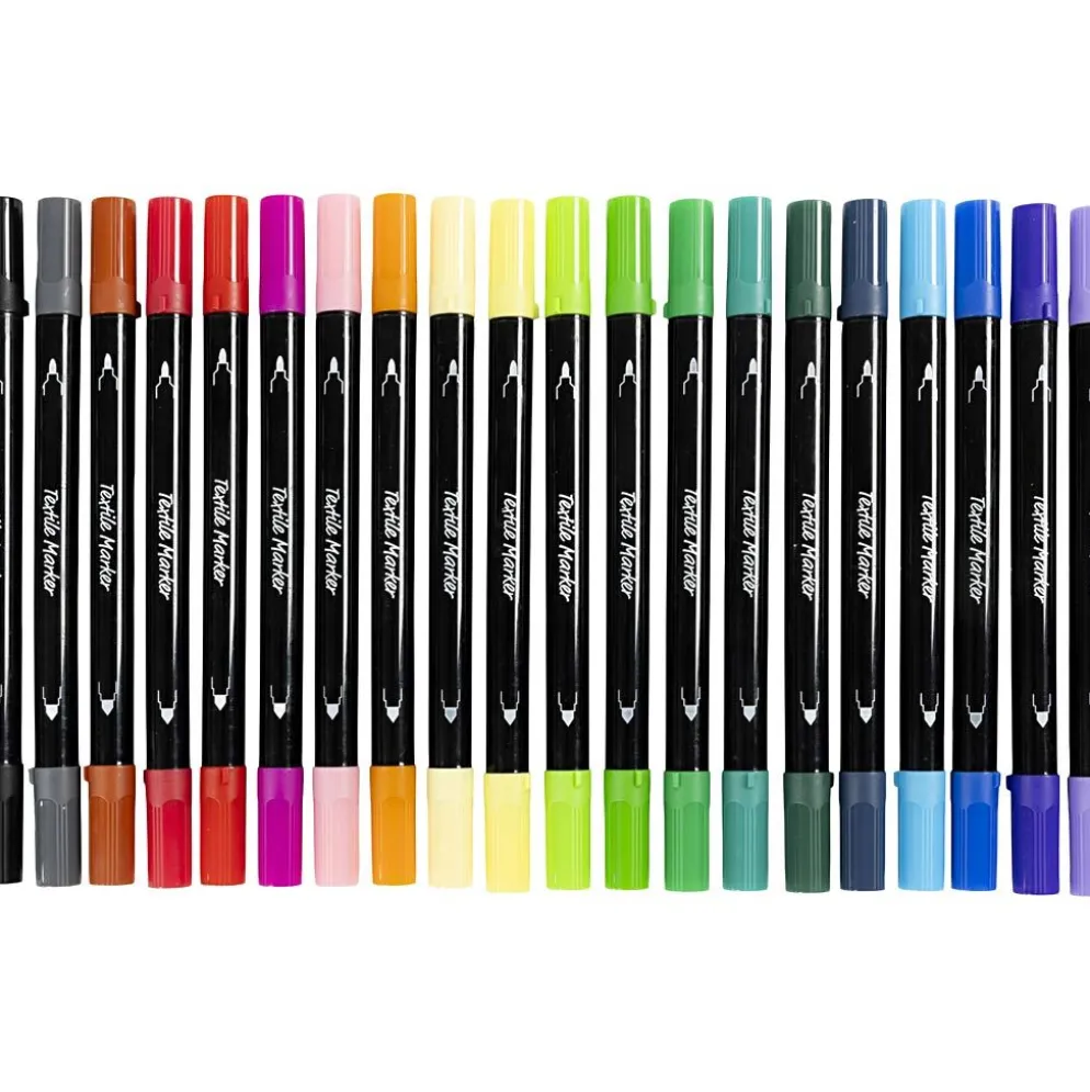Textiltuschpennor, spets 2,3+3,6 mm, standardfärger, 20 st./ 1 förp.
