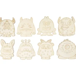 Träfigurer, Monster, H: 12,4 cm, tjocklek 3 mm, 8 st./ 1 förp.