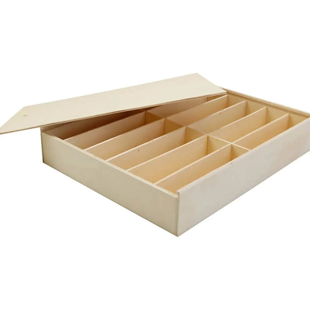 Trälåda med lock, H: 8,5 cm, L: 32,5 cm, B: 36 cm