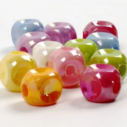 Tärningspärlor, stl. 10x10 mm, Hålstl. 4 mm, ca. 520 st., mixade färger, 400 g, 700 ml/ 1 burk