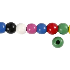 Träpärlor, Dia. 10 mm, Hålstl. 3 mm, ca. 680 mix., mixade färger, 230 g/ 1 förp.
