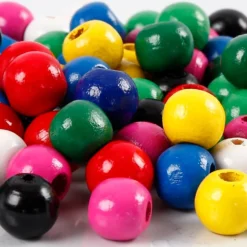 Träpärlor, Dia. 10 mm, Hålstl. 3 mm, ca. 680 mix., mixade färger, 230 g/ 1 förp.