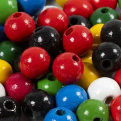 Träpärlor, Dia. 10 mm, Hålstl. 3 mm, ca. 70 mix., mixade färger, 20 g/ 1 förp.