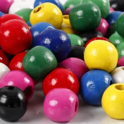 Träpärlor, Dia. 10 mm, Hålstl. 3 mm, ca. 70 mix., mixade färger, 20 g/ 1 förp.