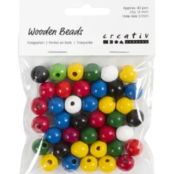 Träpärlor, Dia. 12 mm, Hålstl. 3 mm, ca. 40 mix., mixade färger, 22 g/ 1 förp.