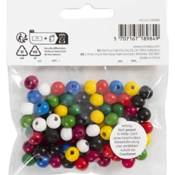 Träpärlor, Dia. 8 mm, Hålstl. 2 mm, ca. 80 st., mixade färger, 15 g/ 1 förp.