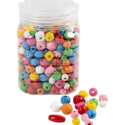 Träpärlor, Dia. 5-28 mm, Hålstl. 2,5-3 mm, mixade färger, 400 g/ 1 hink
