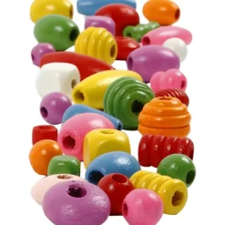 Träpärlor, Dia. 5-28 mm, Hålstl. 2,5-3 mm, mixade färger, 800 g, 2 l/ 1 hink