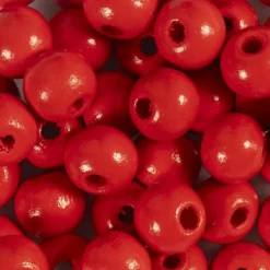 Träpärlor, Dia. 10 mm, Hålstl. 3 mm, röd, 50 g/ 1 förp.