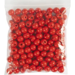Träpärlor, Dia. 10 mm, Hålstl. 3 mm, röd, 50 g/ 1 förp.