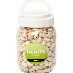 Träpärlor, stl. 5-28 mm, Hålstl. 2,5-3 mm, 175 g, 400 ml/ 1 hink