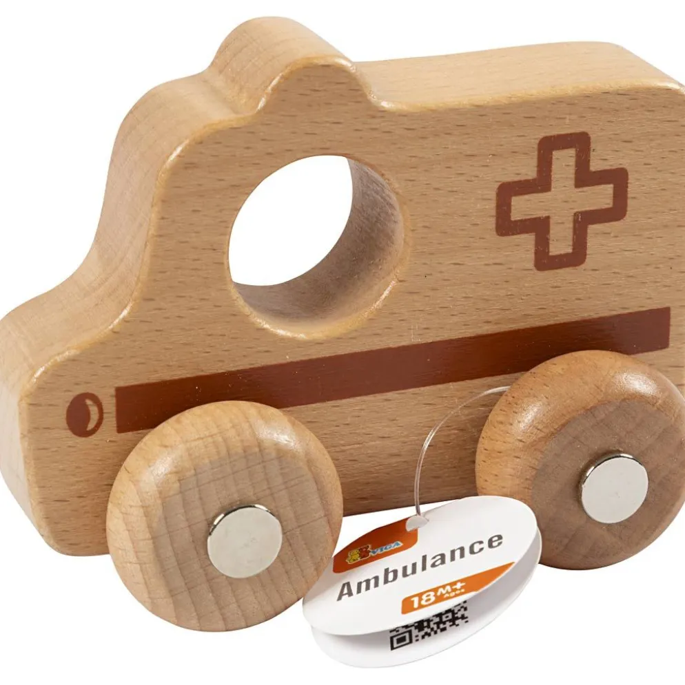 VIGA Träbil, Ambulans, H: 4,2 cm, L: 9 cm, B: 7,5 cm, 1 st.
